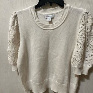 Liz Claiborne Ivory Sweater with Crochet Sleeves